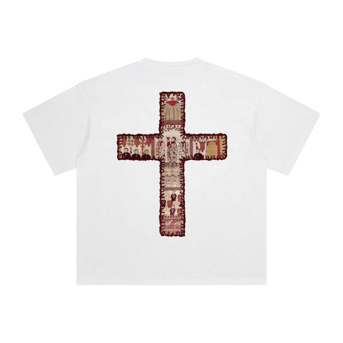 white crusader tee with cross 