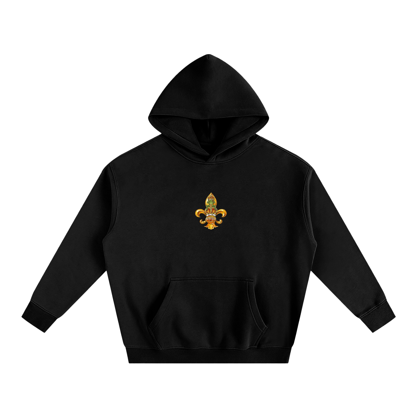 Black Fleur de Frog hoodie - unisex oversized cotton blend pullover with hooded design