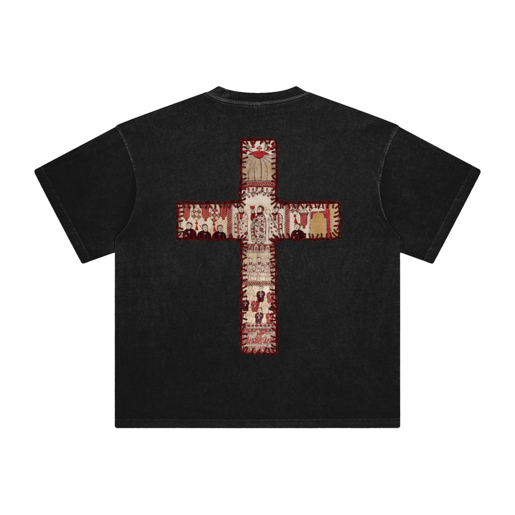 retro black crusader tee with cross 