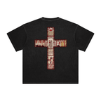 retro black crusader tee with cross 
