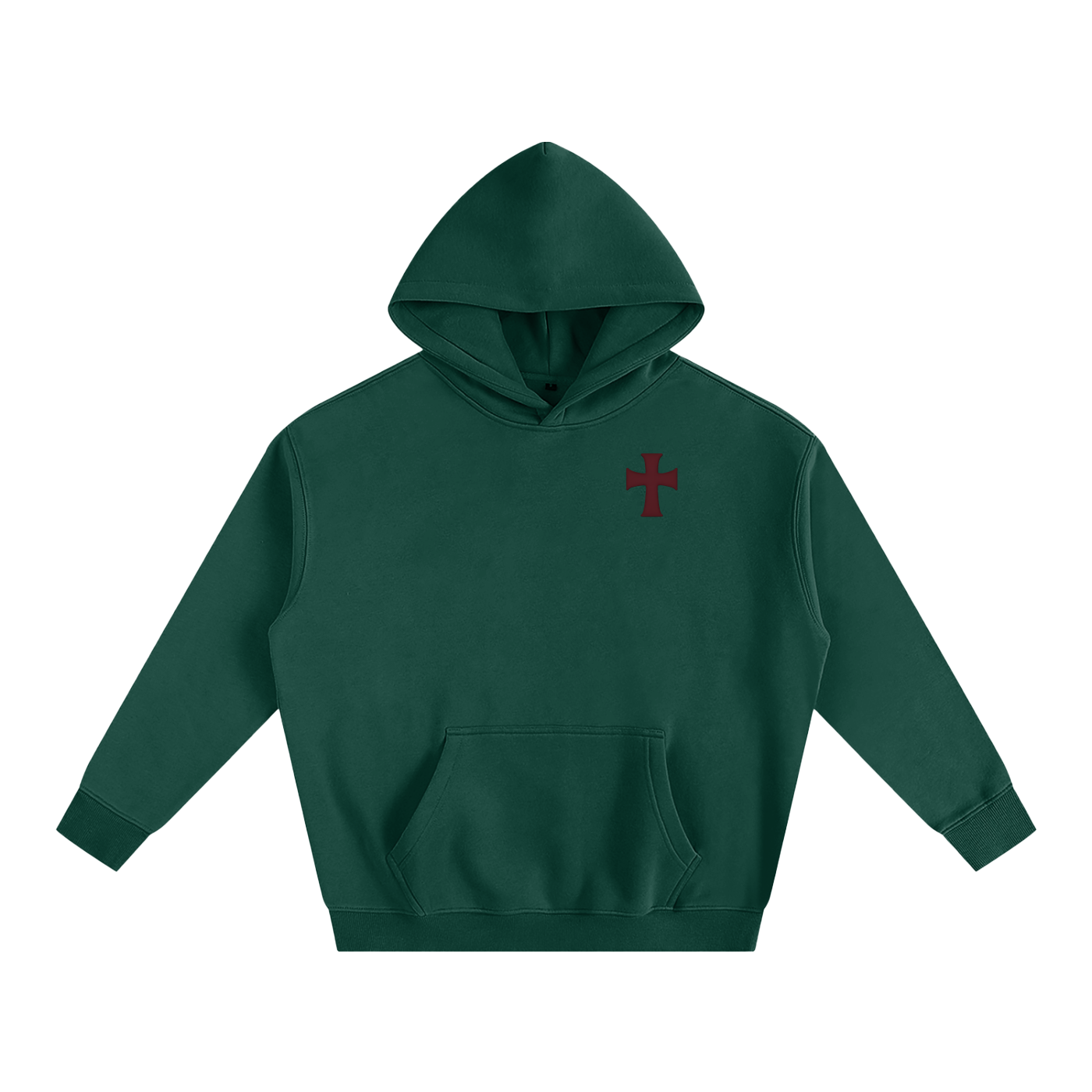 Eden Green hoodie with a red cross on a background