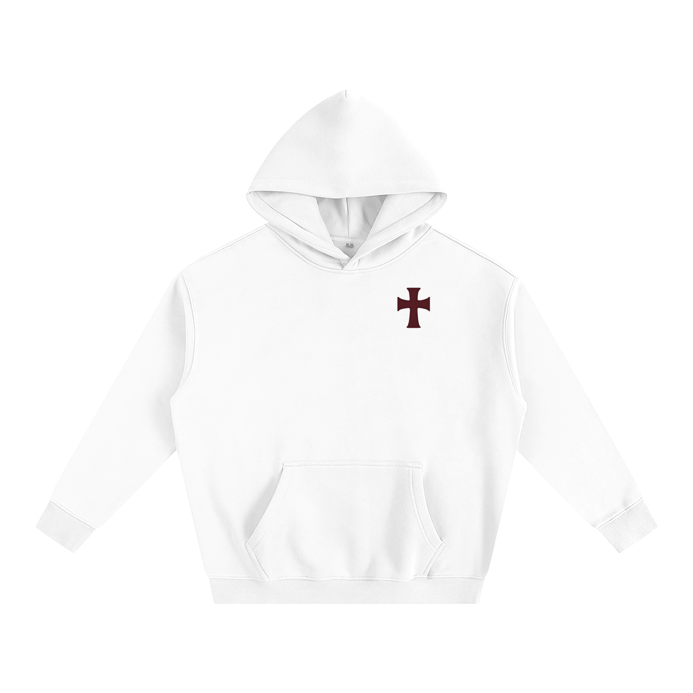 White hoodie with a logo on a white background