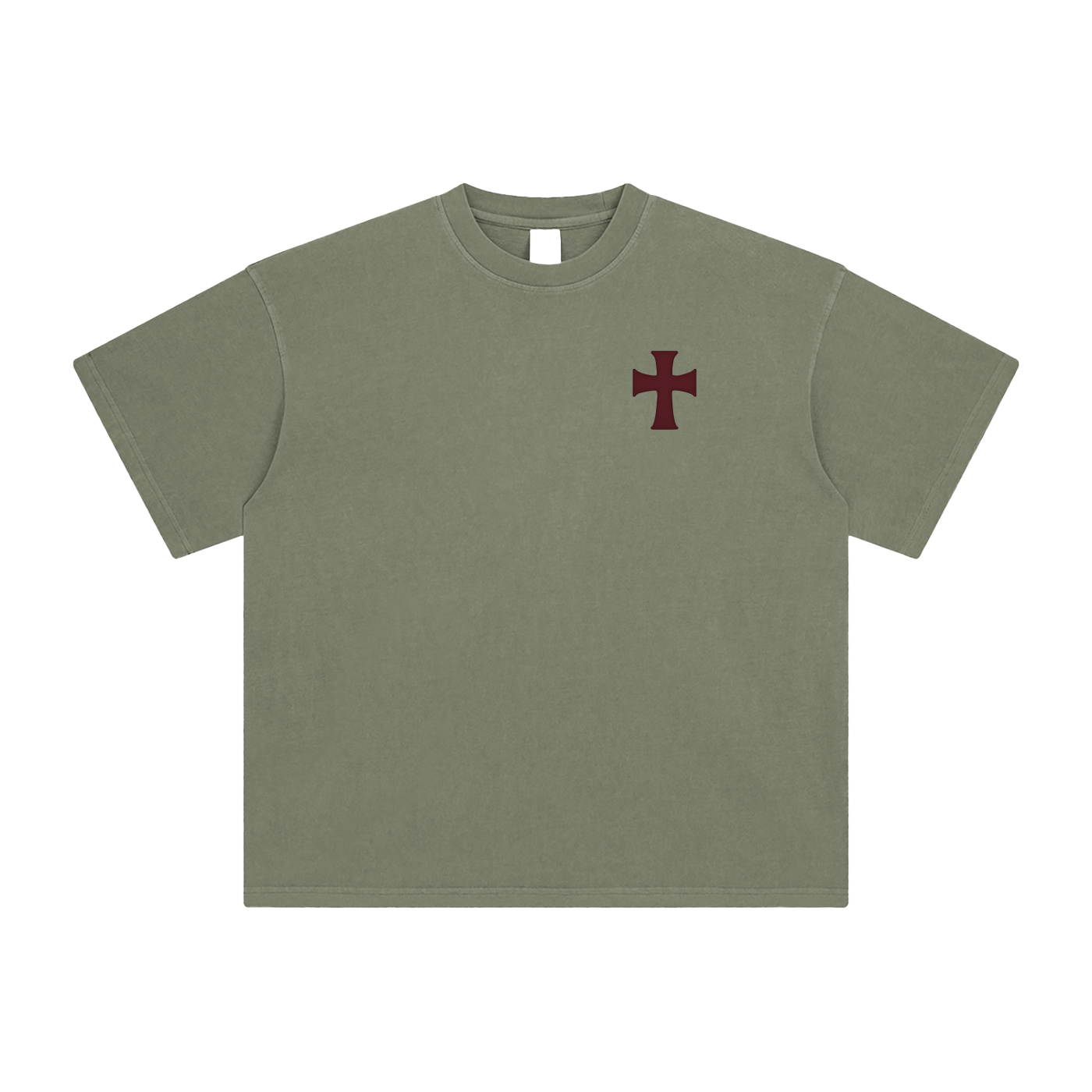 grey green crusader tee with cross 
