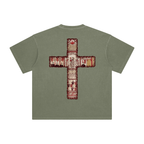 grey green crusader tee with cross 