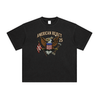 Retro black graphic t-shirt with American eagle holding Jerusalem cross and arrows - unisex oversized cotton tee