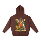 Coffee brown oversized hoodie featuring Fleur de Frog graphic - heavyweight cotton-polyester blend pullover