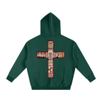 Eden Green hoodie with a red cross on a background