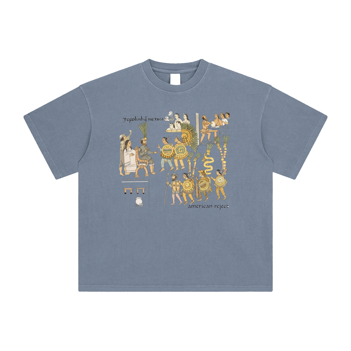 Grey blue t-shirt with cool graphic front design on a blank background