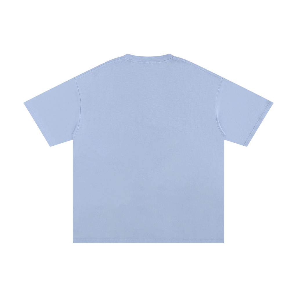sky blue t-shirt with a graphic of the Statue of Liberty and 'Restore America' text on a blank background