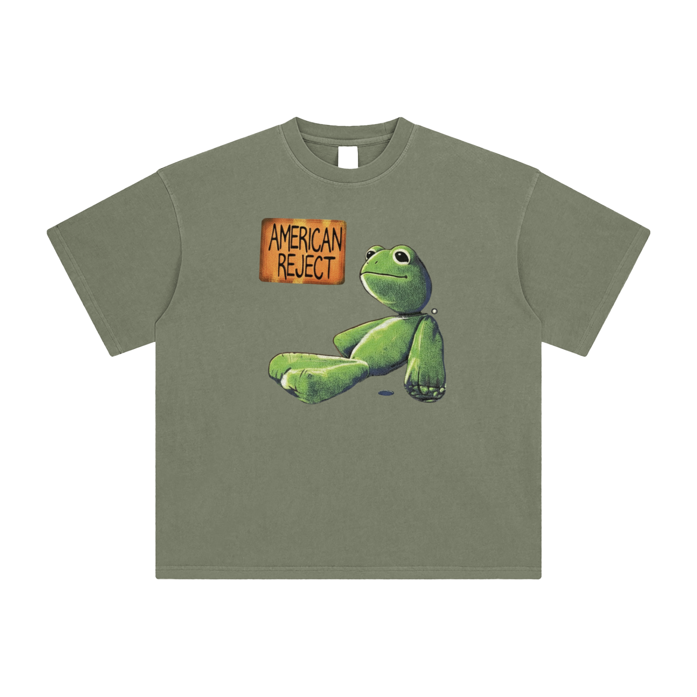 American Reject frog graphic tee in grey green - loose fit 100% cotton unisex short sleeve shirt