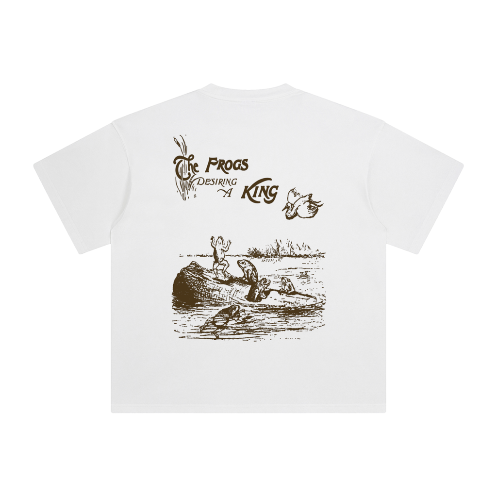 white cotton t-shirt featuring dancing frogs graphic - oversized loose fit tee