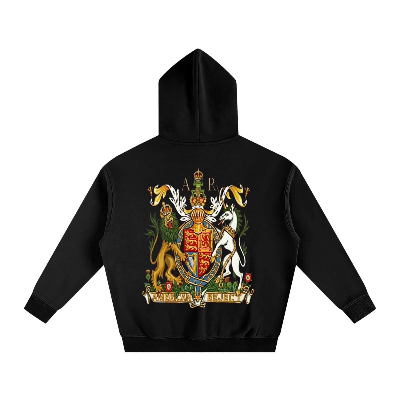 Black Fleur de Frog hoodie - unisex oversized cotton blend pullover with hooded design