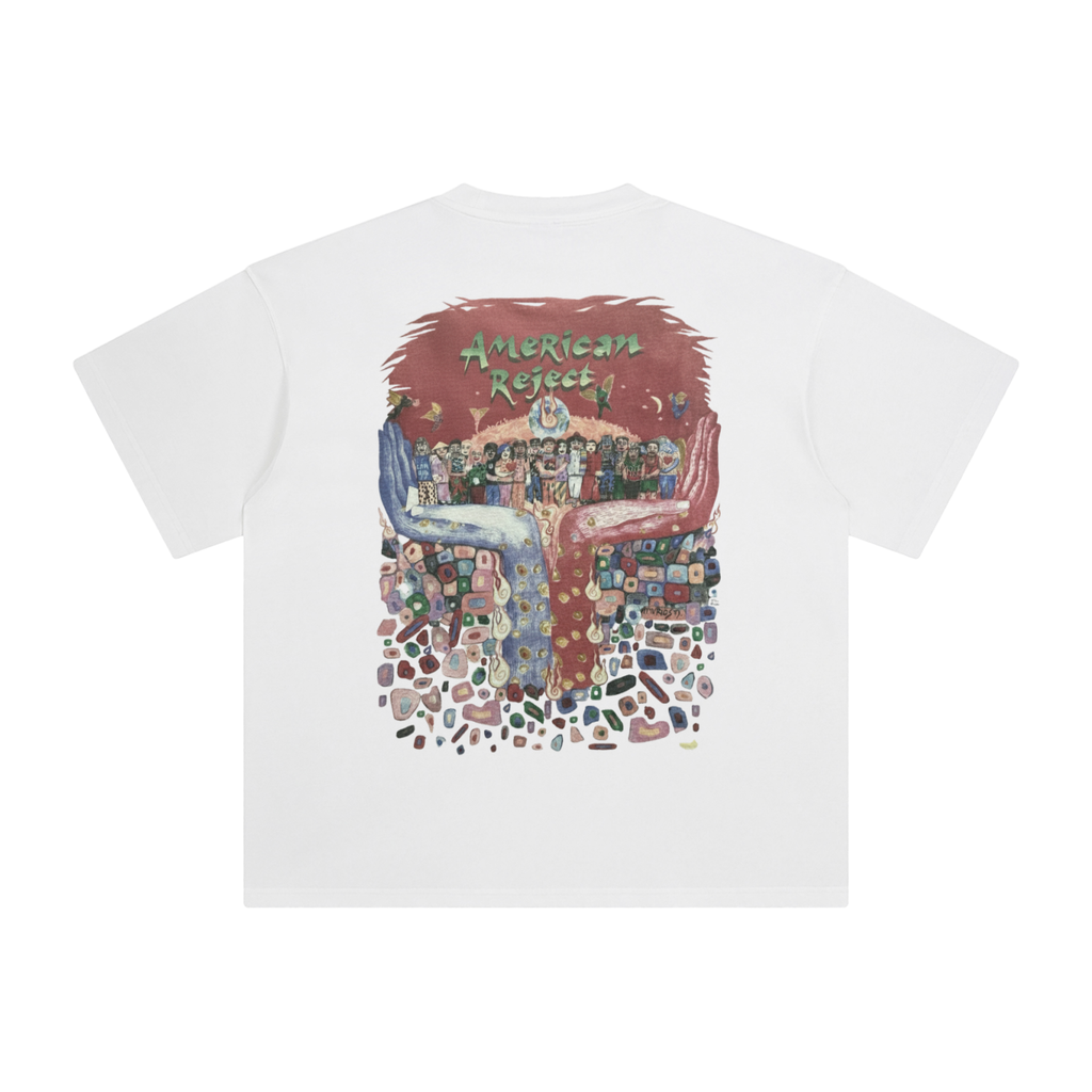 white t-shirt with butterfly and angels on blank background