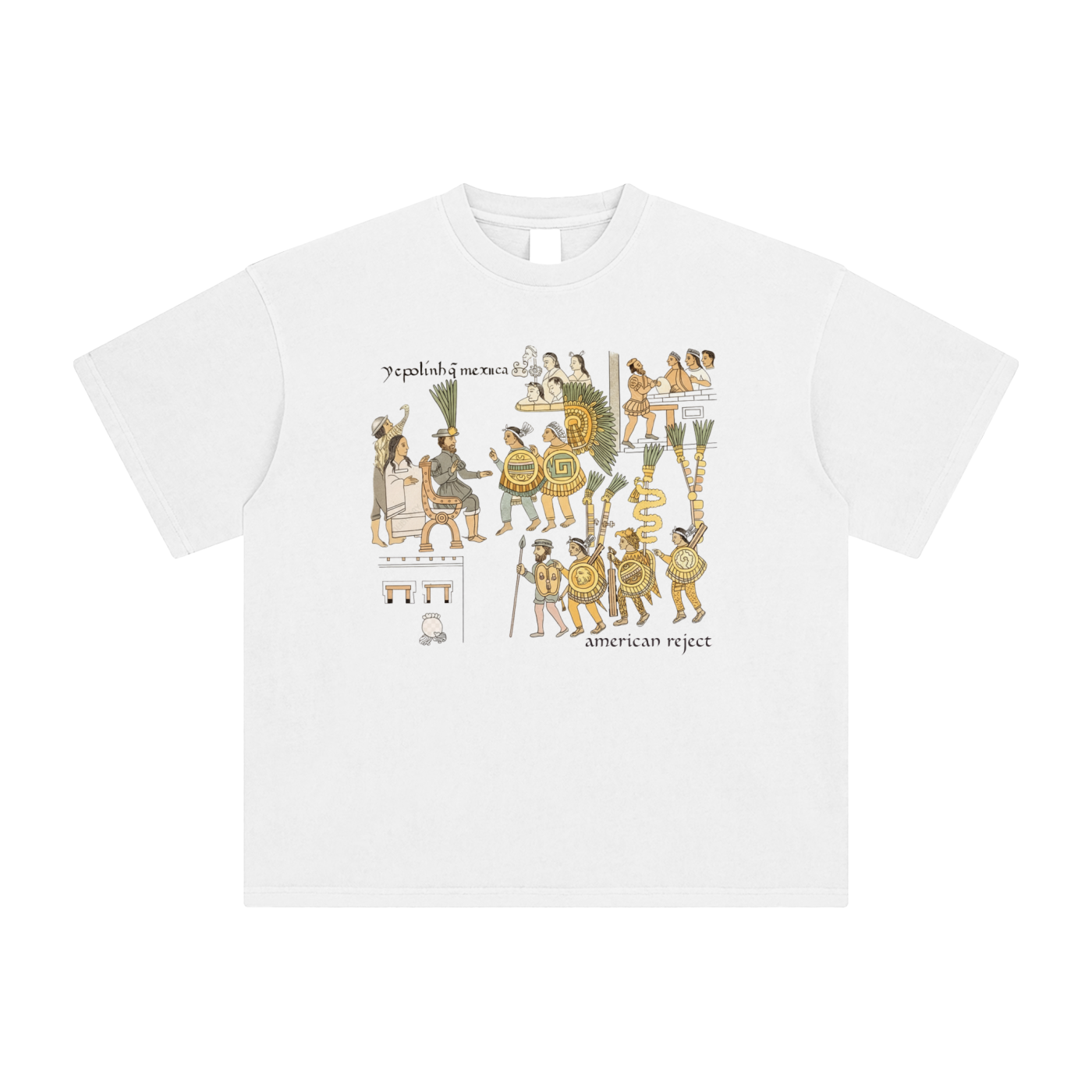 White t-shirt with cool graphic front design on a blank background