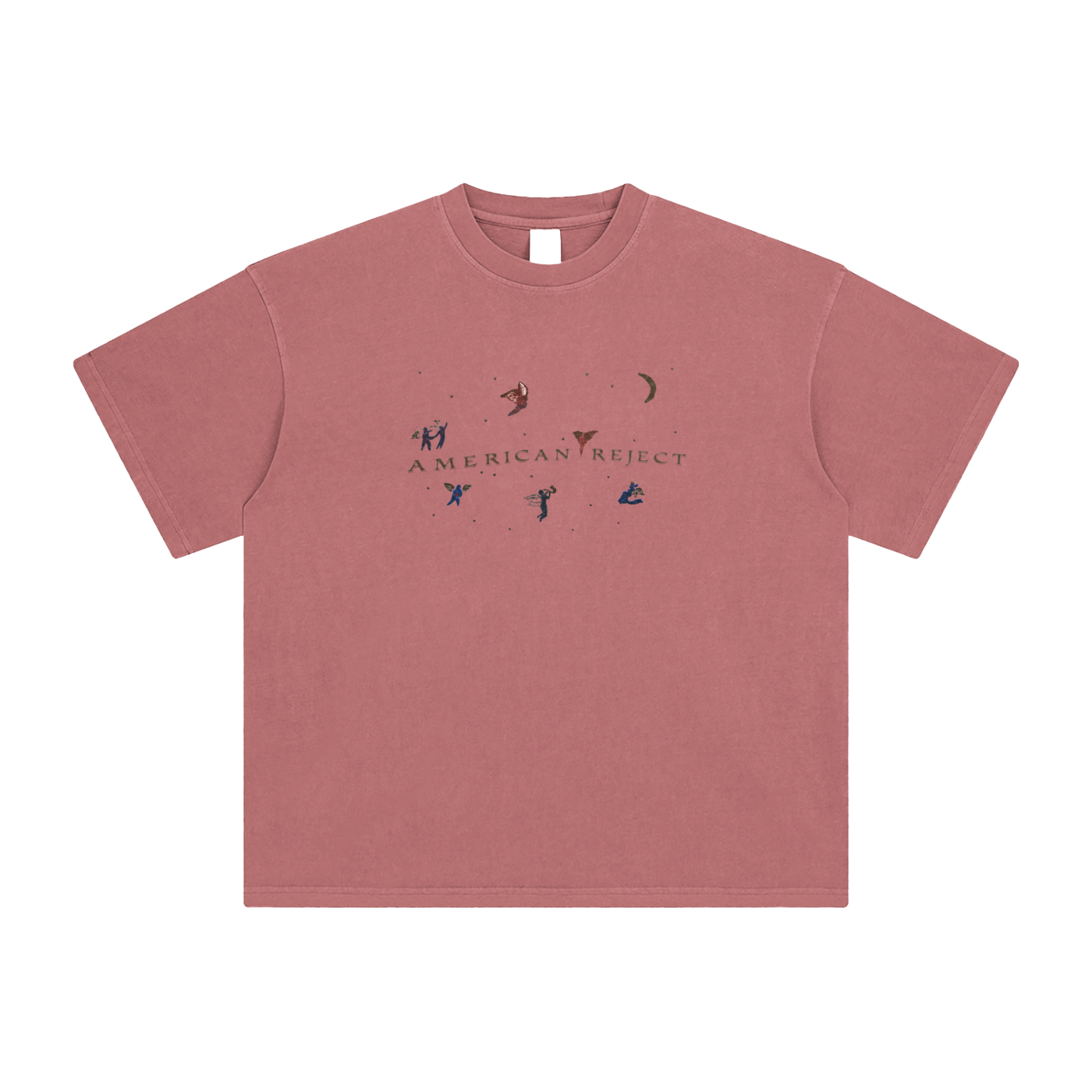 Brick Red Flowers and butterflies n shirt on blank background