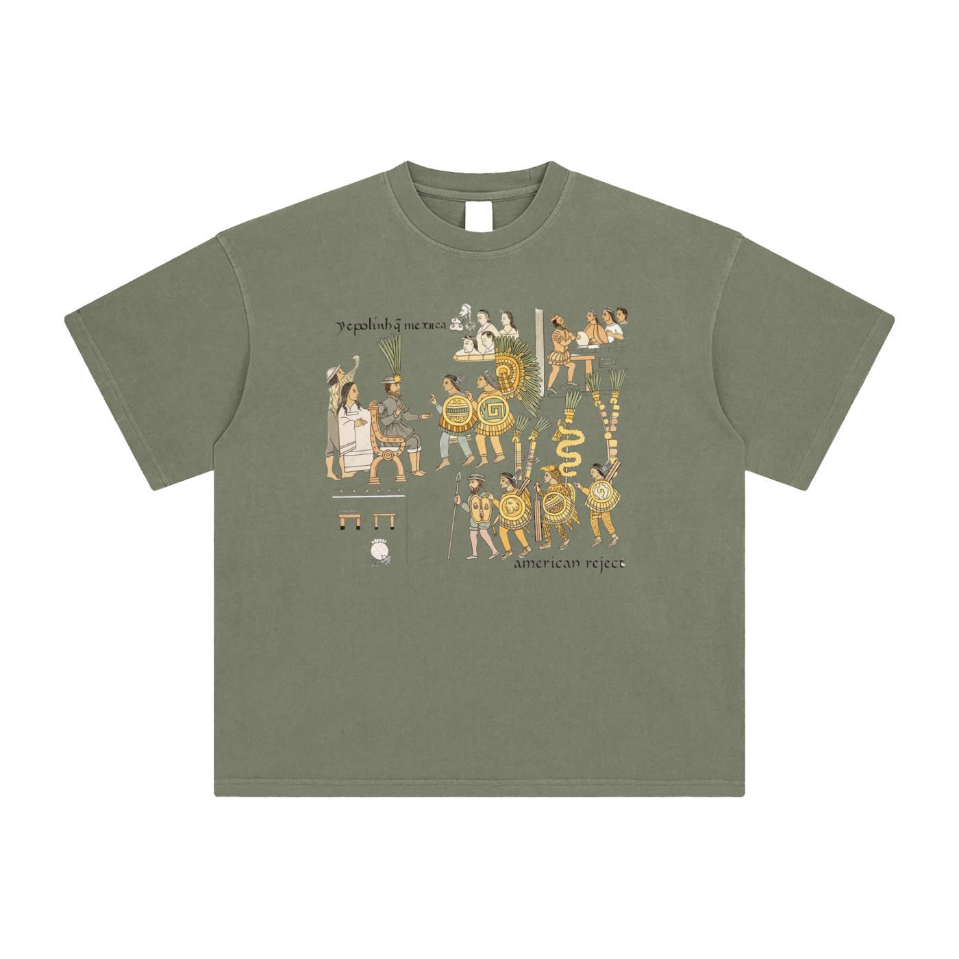 Grey Green t-shirt with cool graphic front design on a blank background