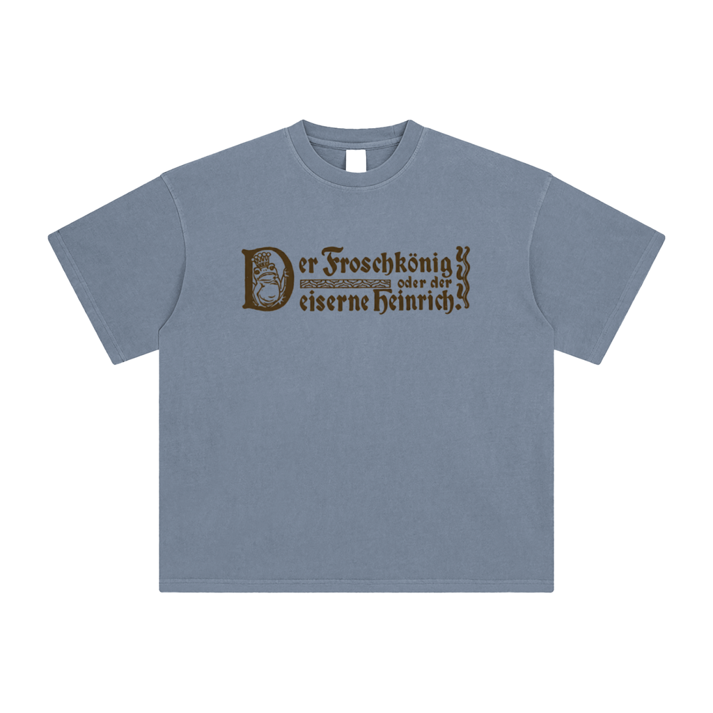 Grey blue graphic tee with dancing frogs design - unisex oversized cotton short sleeve shirt