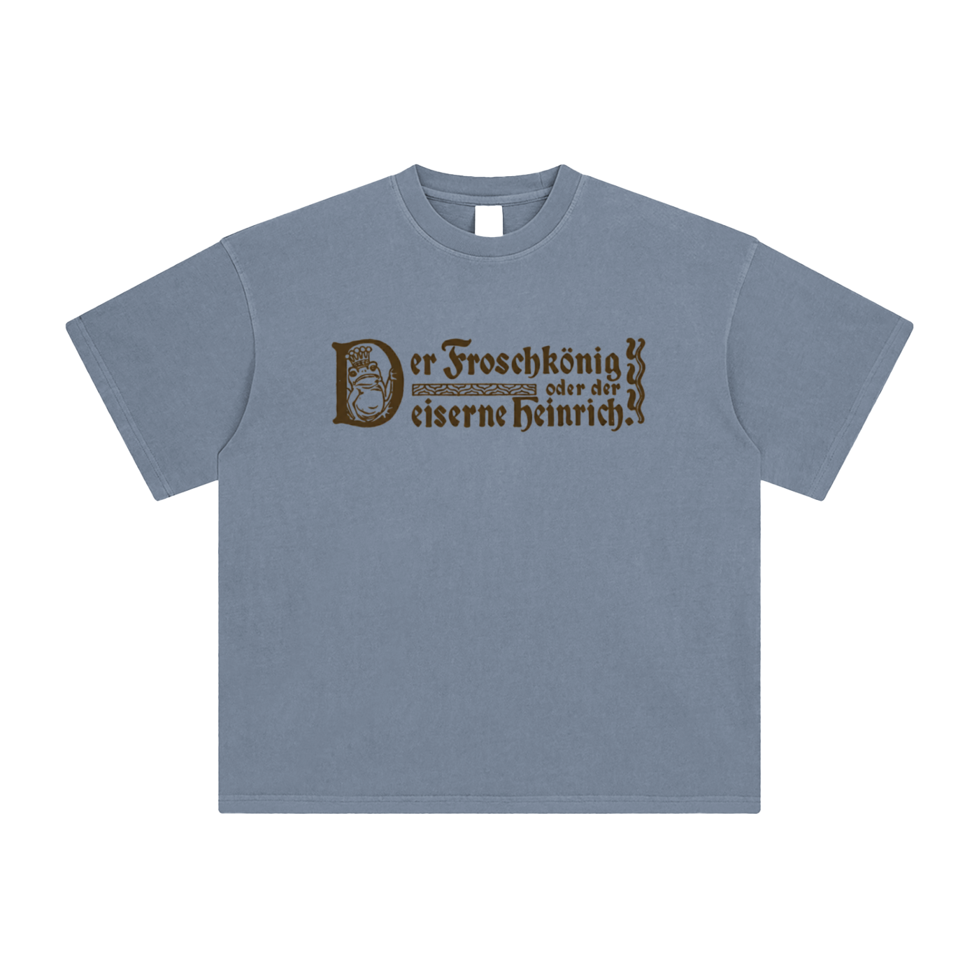 Grey blue graphic tee with dancing frogs design - unisex oversized cotton short sleeve shirt