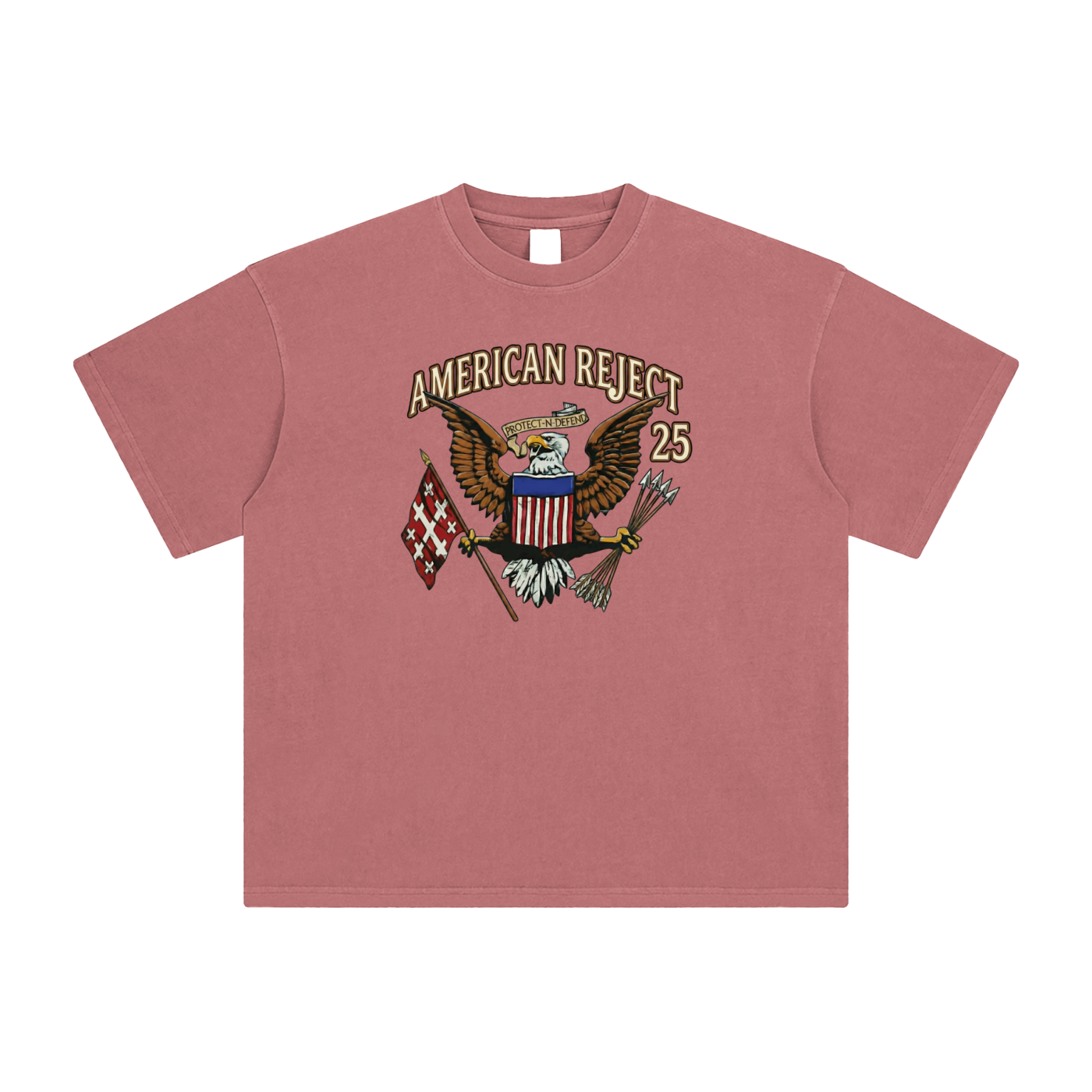 brick red t-shirt with patriotic American eagle Jerusalem cross graphic - loose fit unisex cotton tee