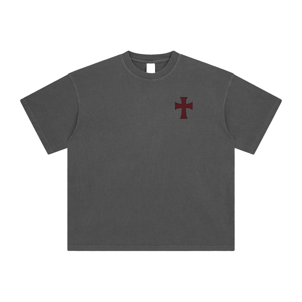 dark grey crusader tee with cross 
